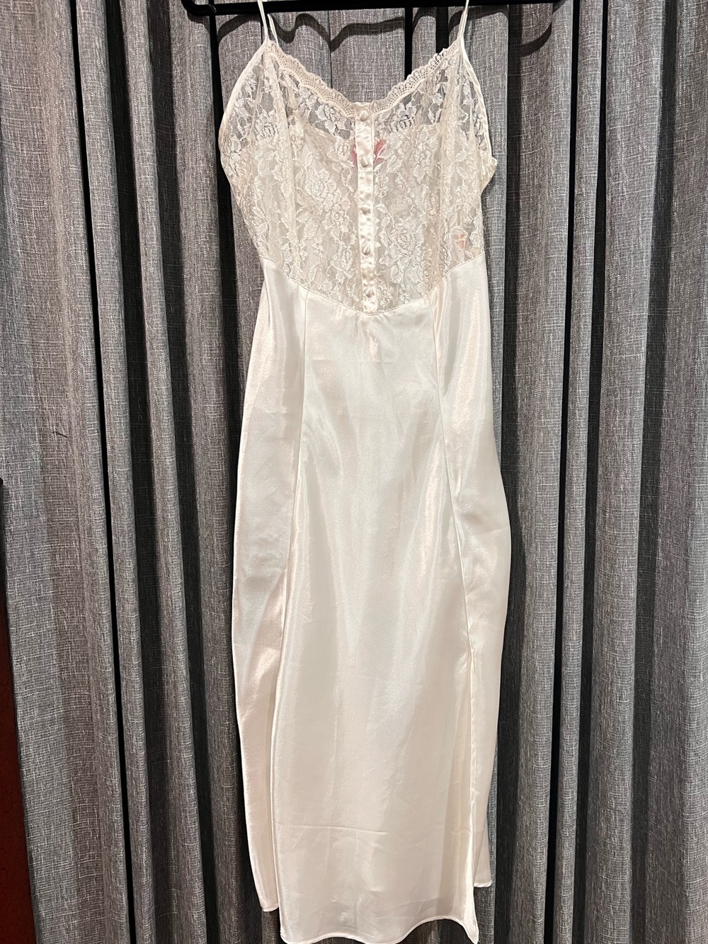 Vintage Cassini Intimates White Lace Satin Slip Dress Nightgown Size Small